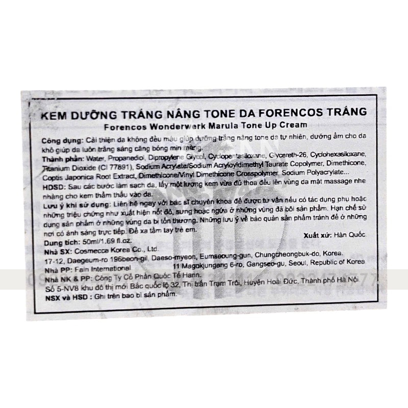 Kem Dưỡng Forencos Màu Trắng Wonderwerk Marula Tone Up Cream 50ml Kem Dưỡng Forencos Màu Trắng Wonderwerk Marula Tone Up Cream 50ml
