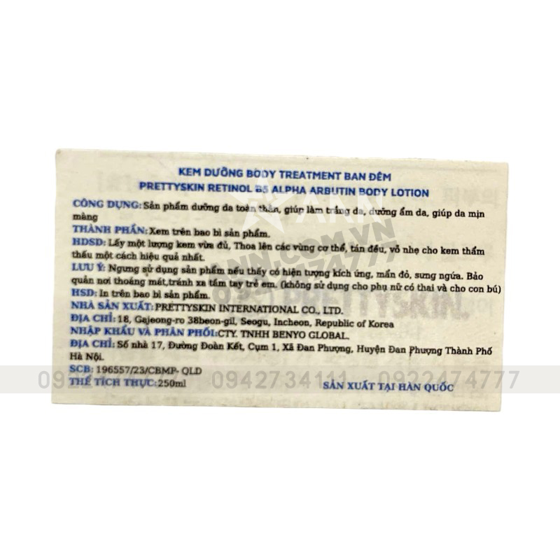 Phân phối kem Body Prettyskin Màu Xanh Ban Đêm Retinol B5 Alpha Arbutin Body Lotion 250ml Phân phối kem Body Prettyskin Màu Xanh Ban Đêm Retinol B5 Alpha Arbutin Body Lotion 250ml