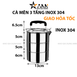 Cà Mên Inox 3 Tầng Tay Cầm Nhựa 22.5x13x13cm - CMIN3T