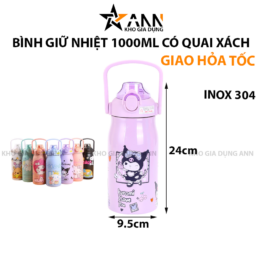 Bình Giữ Nhiệt Inox Có Quai In Hoạt Hình 1000ml - BGNINCQHTDT