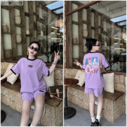 Đồ bộ quần đùi áo tay ngắn in có line thể thao - DBO5091