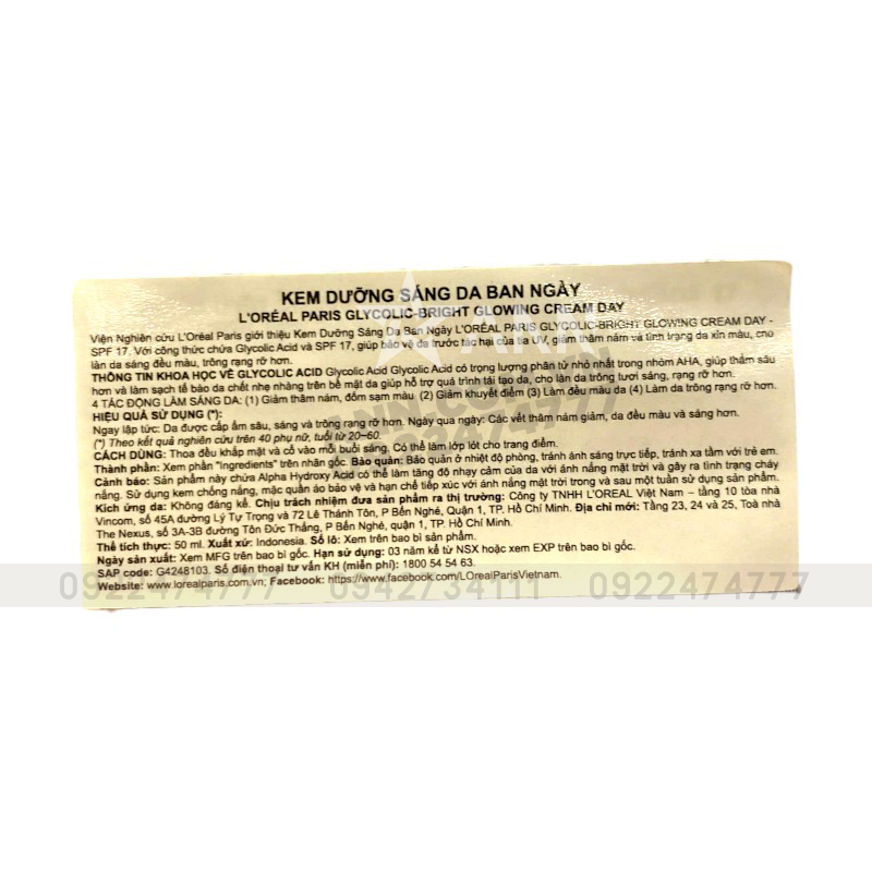 25391_srm-aa-trang-photoroom-1_20241007174932-7.jpg Kem Dưỡng Trắng Da Loreal Paris Ban Ngày Glycolic-Bright Glowing Cream Day SPF 17 50ml - 8994993016525