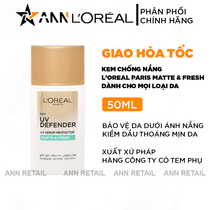 25393_bia_20241008103730-13.png Kem Chống Nắng Loreal Paris Kiềm Dầu Thoáng Mịn Da Matte & Fresh With Airlicium SPF50+ PA++++ 50ml - 8994993014705