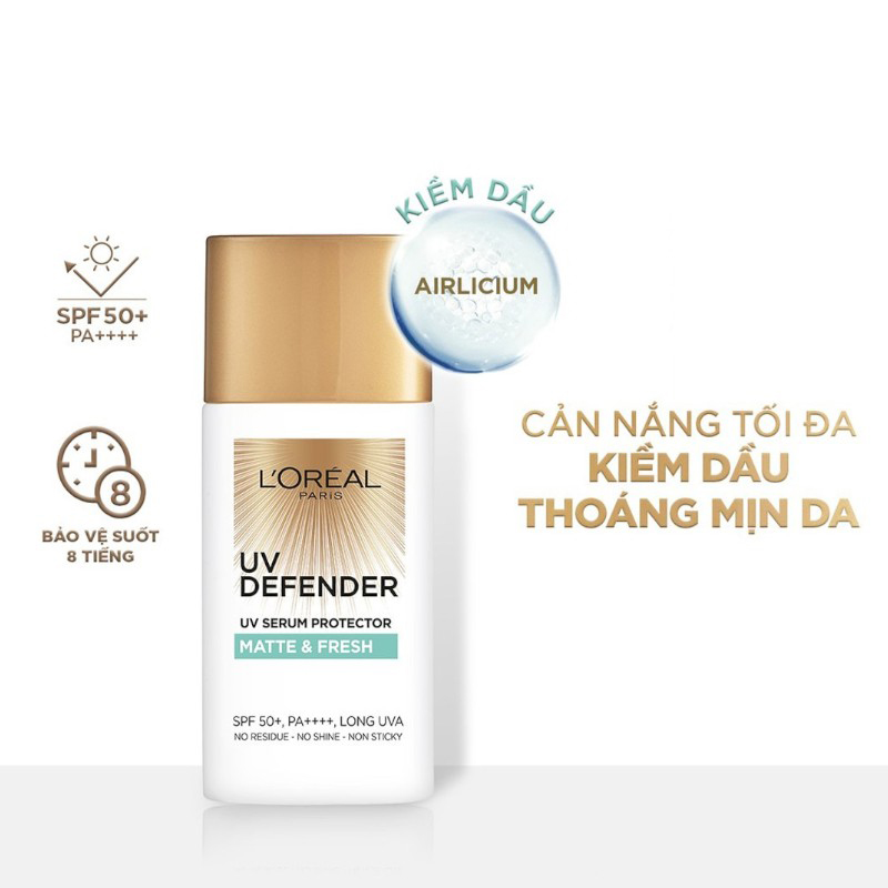 25393_kcn-matte-loreal-phu-photoroom-1_20241008103731-13.jpg Kem Chống Nắng Loreal Paris Kiềm Dầu Thoáng Mịn Da Matte & Fresh With Airlicium SPF50+ PA++++ 50ml - 8994993014705