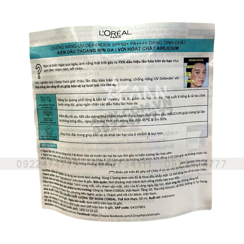 25393_kcn-matte-loreal-tem-photoroom_20241008103733-12.jpg Kem Chống Nắng Loreal Paris Kiềm Dầu Thoáng Mịn Da Matte & Fresh With Airlicium SPF50+ PA++++ 50ml - 8994993014705