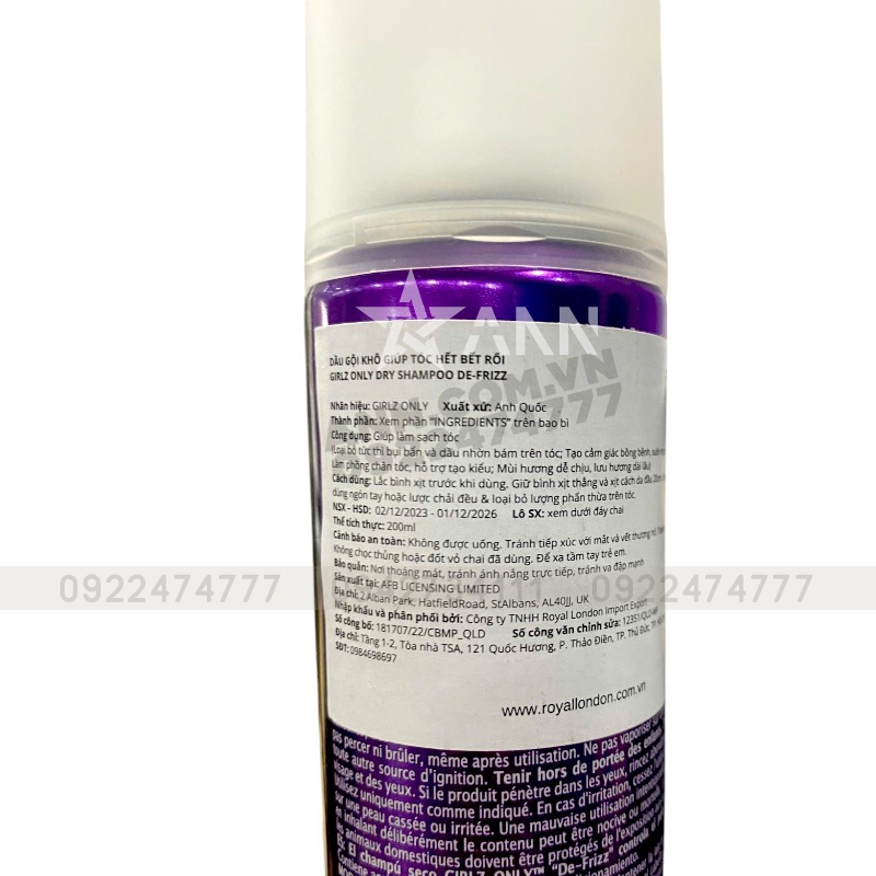 Phân phối dầu Gội Khô Girlz Only Màu Tím 200ml - Dầu Gội Khô Hương Nho Phân phối dầu Gội Khô Girlz Only Màu Tím 200ml - Dầu Gội Khô Hương Nho