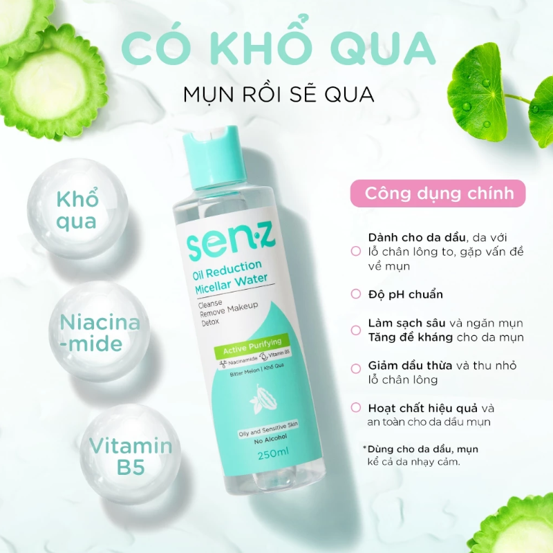 Nước Tẩy Trang Senz Aqua Boost Micellar Water Chiết Xuất Khổ Qua 250ml - Nước Tẩy Trang Cho Da Dầu Mụn Nước Tẩy Trang Senz Aqua Boost Micellar Water Chiết Xuất Khổ Qua 250ml - Nước Tẩy Trang Cho Da Dầu Mụn