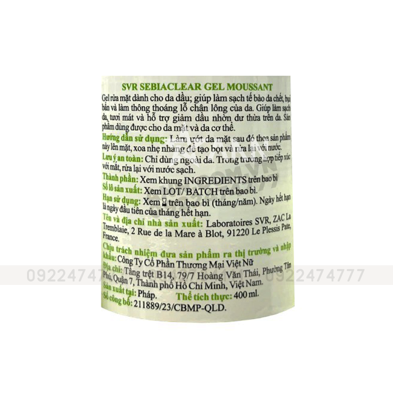 Gel Rửa Mặt SVR - Sữa Rửa Mặt SVR Dành Cho Da Dầu Mụn Nhạy Cảm 400ml Gel Rửa Mặt SVR - Sữa Rửa Mặt SVR Dành Cho Da Dầu Mụn Nhạy Cảm 400ml