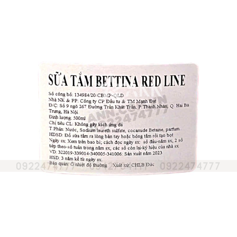 Sữa Tắm Nước Hoa Đức Bettina Barty Red Line 500ml Sữa Tắm Nước Hoa Đức Bettina Barty Red Line 500ml