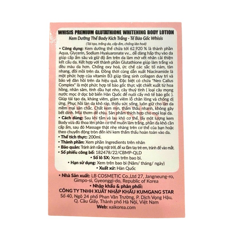 Phân phối sữa Dưỡng Thể Whisis Ban Đêm Premium Glutathione Whitening Body Lotion 200ml Phân phối sữa Dưỡng Thể Whisis Ban Đêm Premium Glutathione Whitening Body Lotion 200ml