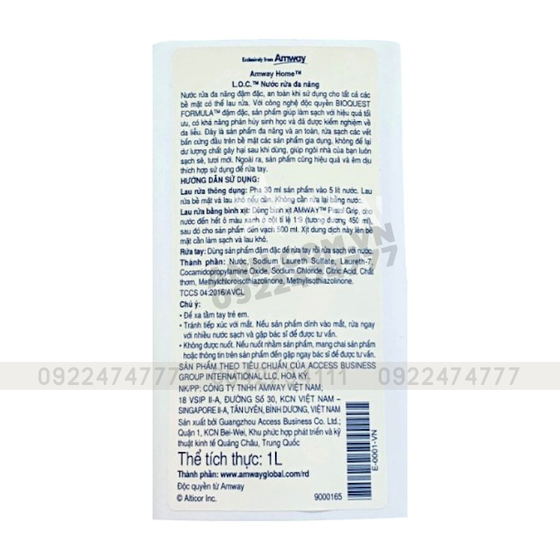 Nước Tẩy Rửa Đa Năng L.O.C Amway Home Dung Tích 1 Lít Chính Hãng Nước Tẩy Rửa Đa Năng L.O.C Amway Home Dung Tích 1 Lít Chính Hãng
