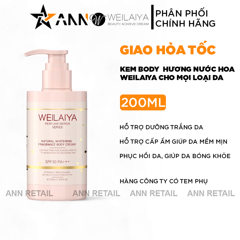 25846_1_20241203104005-1.png Kem Body Trắng Da Weilaiya Hương Nước Hoa Natural Fragrance Body Cream SPF30 PA+++ 200ml - 6971025881391