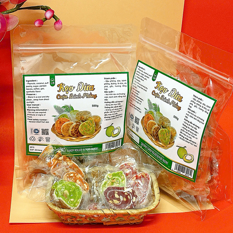 Giá sỉ kẹo Dừa Cuộn Bánh Phồng Thơm Ngon Túi Zip 500g Giá sỉ kẹo Dừa Cuộn Bánh Phồng Thơm Ngon Túi Zip 500g