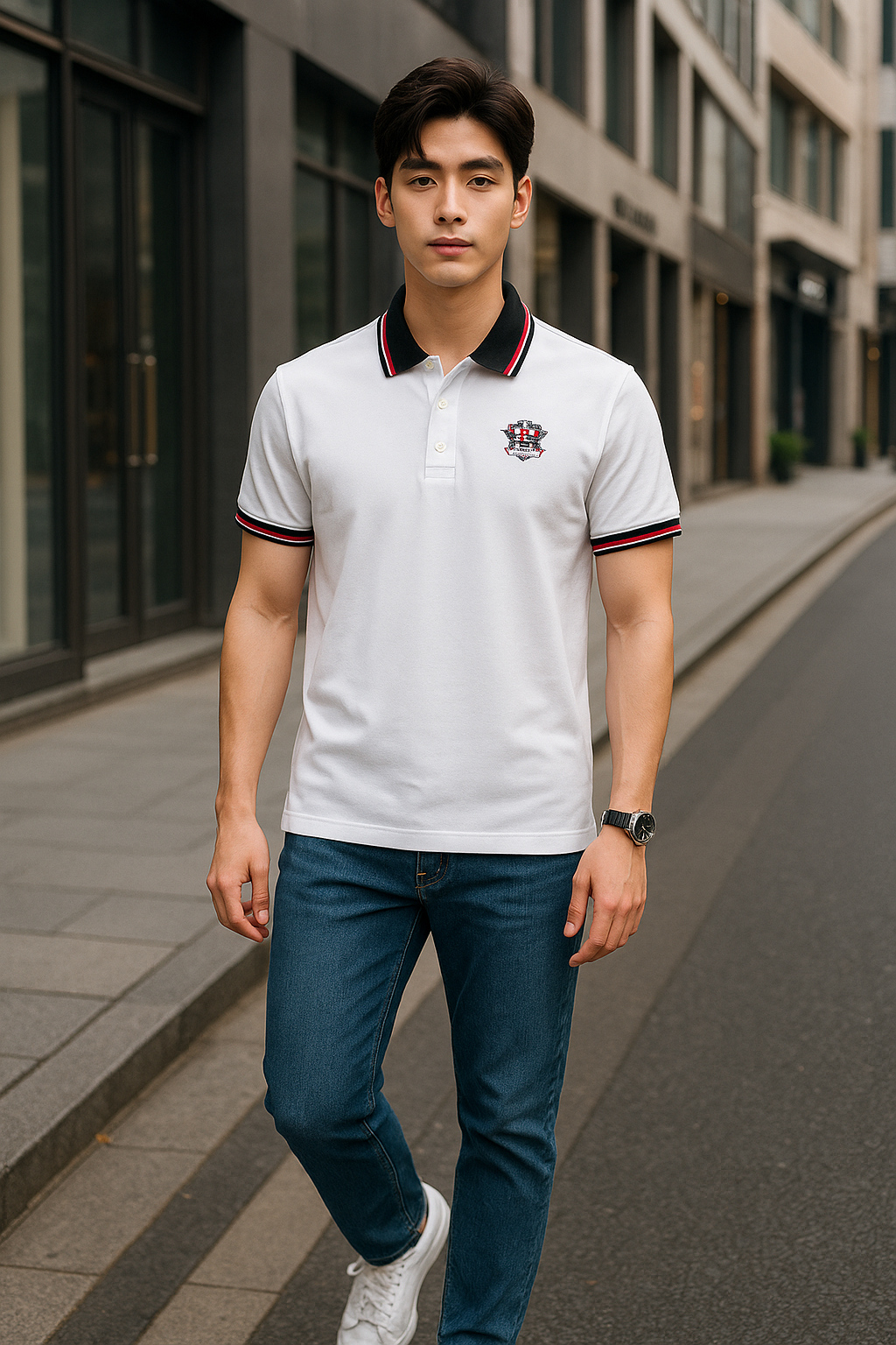 Áo Thun Polo Nam Phối Sọc In Logo Trước Ngực (Big Size) Áo Thun Polo Nam Phối Sọc In Logo Trước Ngực (Big Size)
