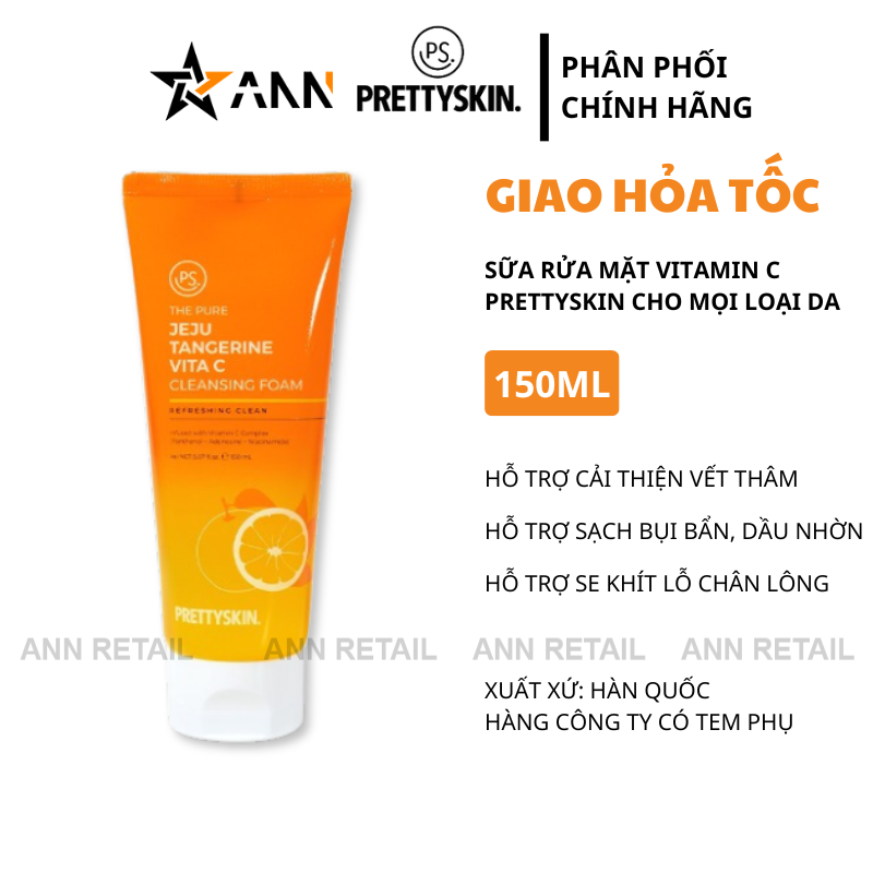 25916_39_20250319181047-2.png Sữa Rửa Mặt Prettyskin The Pure Jeju Tangerine Vita C Cleansing Foam 150ml - 8809733218995