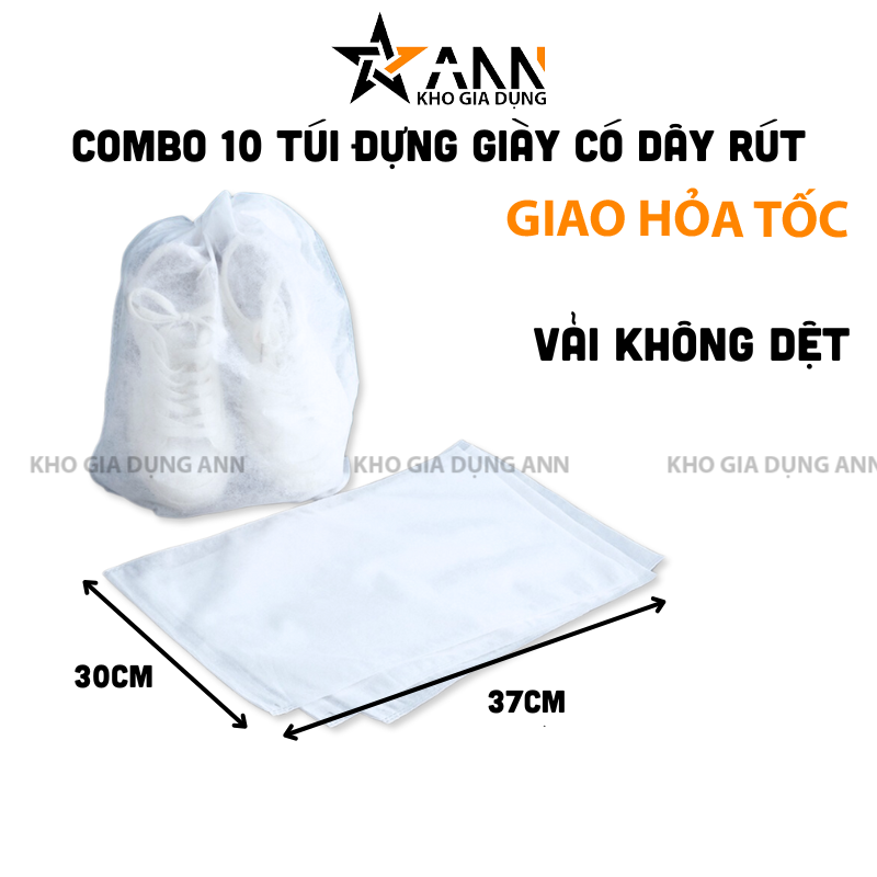 25933_275_20250320113549.png Combo 10 Túi Đựng Giày Khỏi Bụi Bẩn - Túi Vải Trắng Để Giày Dép Túi Xách - Bảo Quản Giày Dép 30x37cm - TDGD10