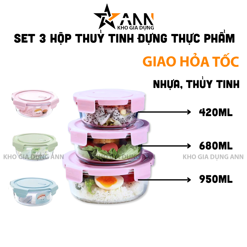 25946_288_20250320113748.png Set 3 Hộp Đựng Thực Phẩm - Hộp Thuỷ Tinh Tròn 420 - 680 - 950ml - HDTPTT3