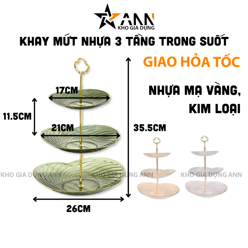 25951_293_20250320113829.png Khay Mứt Nhựa Mạ Vàng 3 Tầng Trong Suốt - Khay Đựng Mứt Tết Bánh Kẹo 35,5x26cm - KDM3TTS