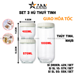 Set 3 Hũ Thủy Tinh Đựng Thực Phẩm - Lọ Thủy Tinh Đựng Đồ Khô 400 - 570- 1000ml - 3LHTT