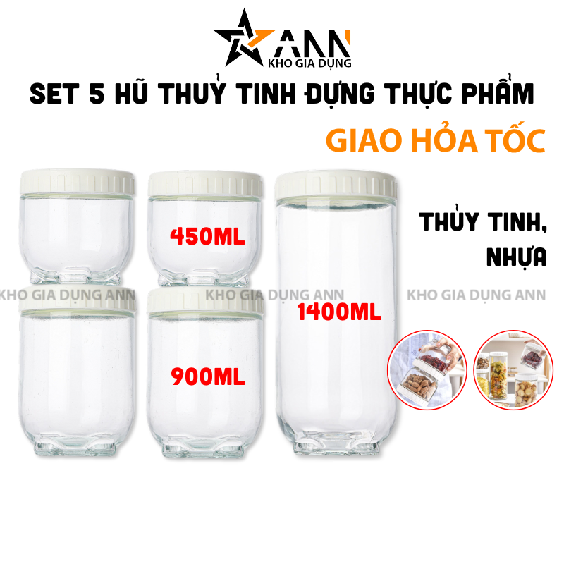 25957_299_20250320114033-1.png Set 5 Hũ Thủy Tinh Đựng Thực Phẩm - Lọ Thủy Tinh Đựng Đồ Khô 450 - 900 - 1400ml - 5LHTT