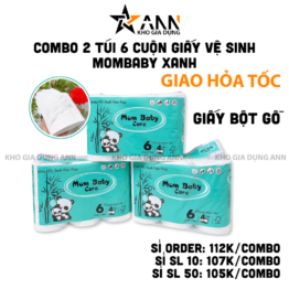 Combo 2 Túi 6 Cuộn Giấy Vệ Sinh Mombaby Xanh - Giấy Cuộn Đa Năng - GVS01
