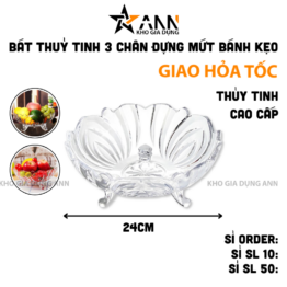 Bát Thuỷ Tinh 3 Chân - Bát Thủy Tinh Đựng Mứt Bánh Kẹo Tết 24cm - BTT01