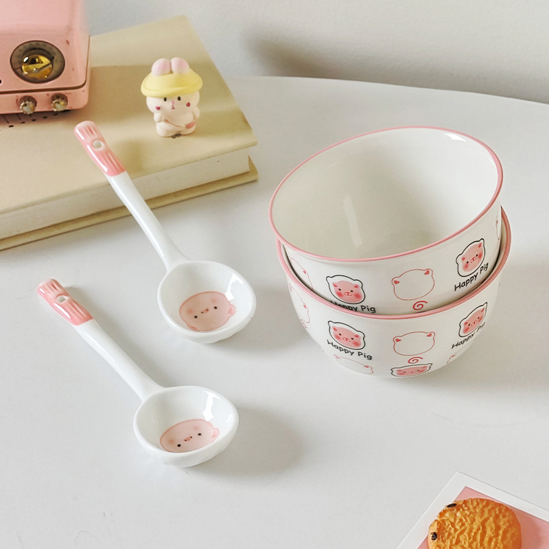 Phân phối set 2 Chén Sứ Cao Cấp - Bát Họa Tiết Heo Hồng Dễ Thương Kèm Muỗng 6.4x11.4cm Phân phối set 2 Chén Sứ Cao Cấp - Bát Họa Tiết Heo Hồng Dễ Thương Kèm Muỗng 6.4x11.4cm