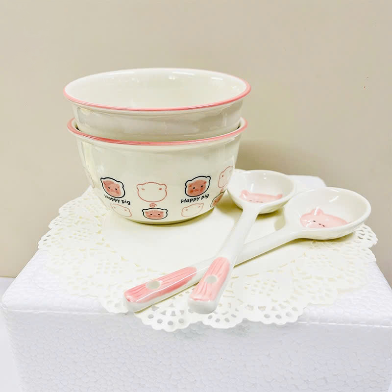 26053_z6242228062503-3903e9ff8a3dca880e92f784cd70a8c3_20250122161613-2.jpg Set 2 Chén Sứ Cao Cấp - Bát Họa Tiết Heo Hồng Dễ Thương Kèm Muỗng 6.4x11.4cm - CSCC01