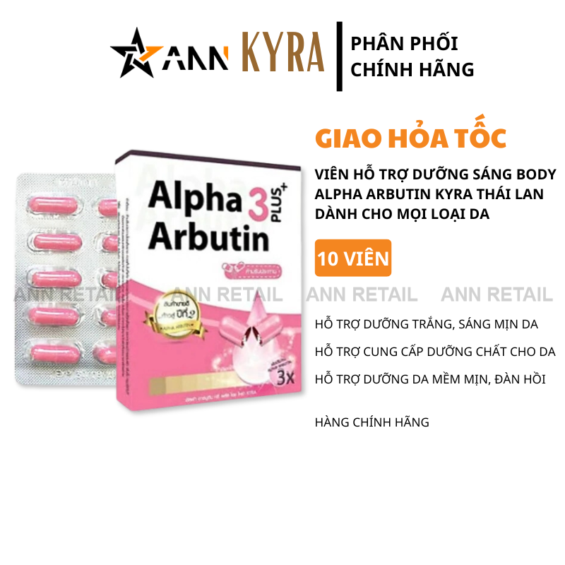 26102_24_20250319180313-1.png Viên Bột Kích Trắng Body Kyra Alpha Arbutin 3 Plus+ Thái Lan - Hộp 10 Viên - 1016010053894