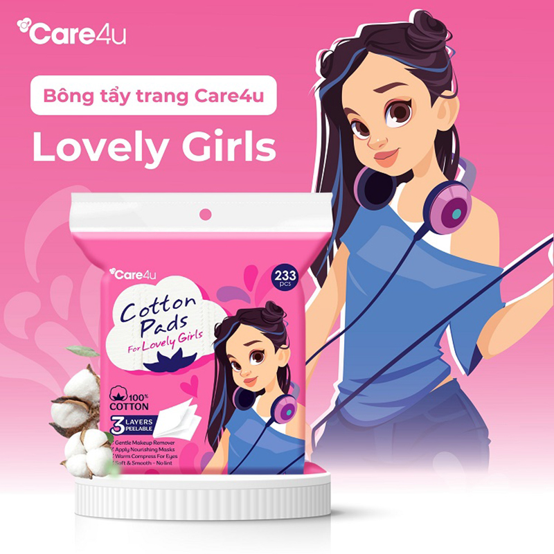 26134_20240924-tewpqvjt_20250311184512-2.jpg Bông Tẩy Trang Vuông Care4u Cotton Pads For Lovely Girl - 233 Miếng - 4973560041652
