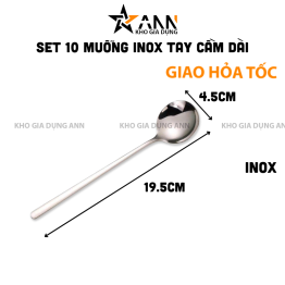 Set 10 Muỗng Dài Inox 304 - Thìa Inox Cao Cấp Bền Đẹp 19.5x4.5cm - MIN30403
