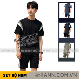 Set Bộ Nam Áo Thun Cổ Tròn Phối Sọc Màu + Quần Short Thun Thể Thao Cao Cấp (Big Size) - SBN137
