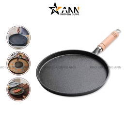 Chảo Gang Tròn Nguyên Khối Cán Gỗ Cao Cấp 20cm - CGTNK01