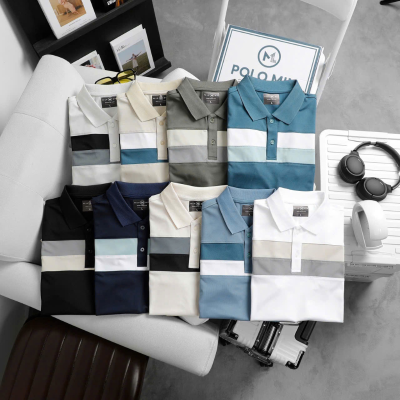 26201_cs256-2_20250401164939-12.png Áo Thun Nam Cổ Bẻ Phối Hai Sọc Ngang Trước Ngực Trẻ Trung (Có Size 3XL) - CS256