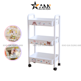 Kệ Nhựa 3 Tầng Trắng Có Bánh Xe Kèm Sticker Trang Trí - KDDCC01