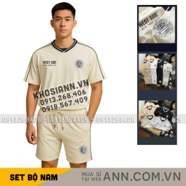 Set Bộ Nam - Set Bộ Áo Thun Polo Nam In Logo Trước Ngực & Quần Short Phối Sọc Đen Trẻ Trung Bigsize - SBN145