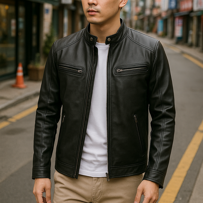 Áo Khoác Da Nam Cổ Trụ Lót Vải Mềm Cao Cấp Có Big Size Áo Khoác Da Nam Cổ Trụ Lót Vải Mềm Cao Cấp Có Big Size