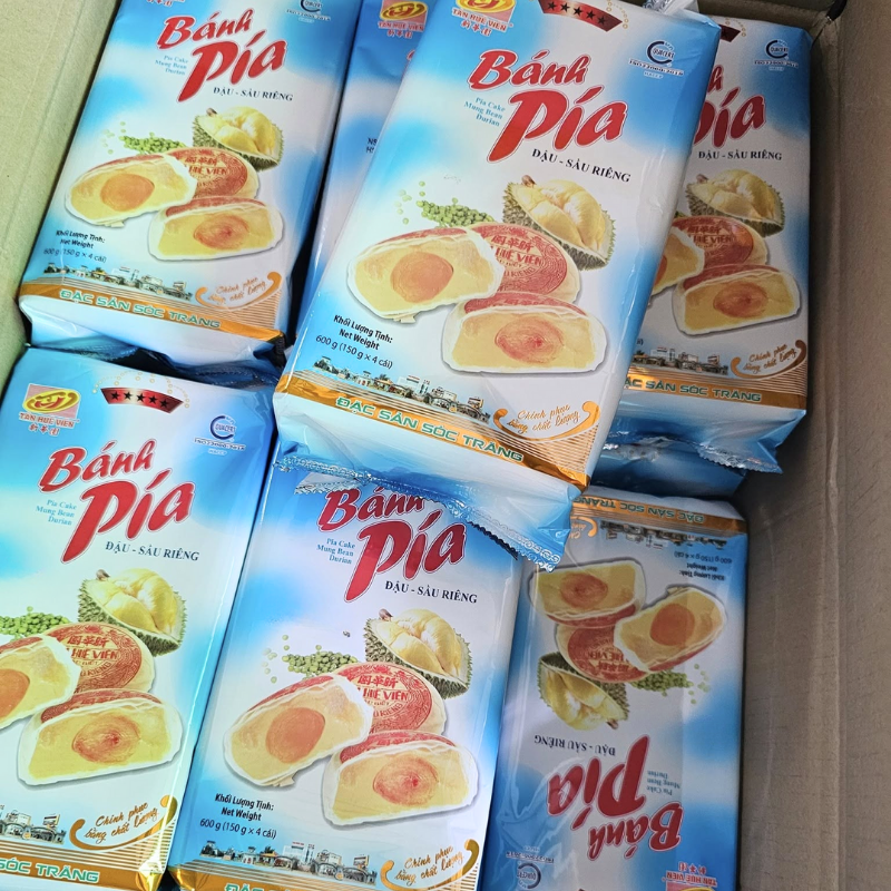 26623_5_20250828120146-1.png Bánh Pía Đậu Sầu Riêng Tân Huê Viên Màu Xanh Thơm Ngon 600g (150g x 4 cái) - 8936014315569