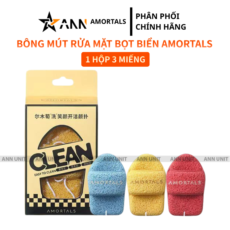 26771_1_20250918100859-1.png Hộp 3 Miếng Bông Mút Rửa Mặt Bọt Biển Clean Easy To Clean Amortals (Có Chữ) - 6976416415452