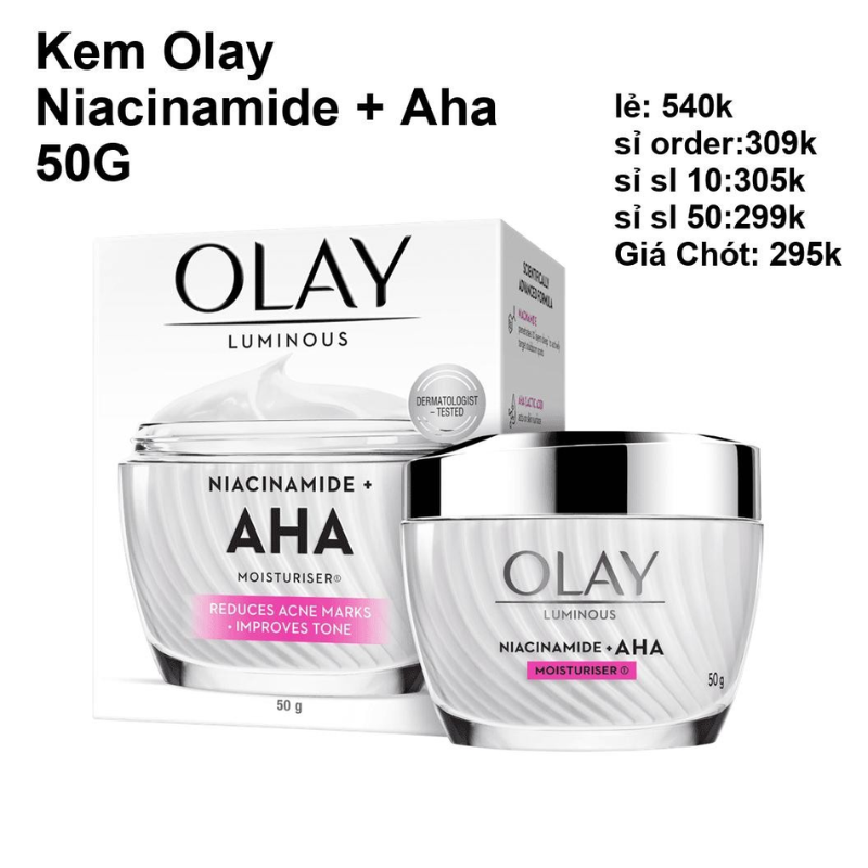 Bỏ sỉ kem Dưỡng Olay Luminous Niacinamide + AHA Moisturizer 50g Bỏ sỉ kem Dưỡng Olay Luminous Niacinamide + AHA Moisturizer 50g