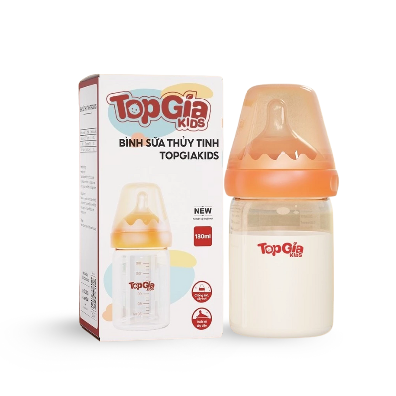 Bình Sữa Thủy Tinh Top Gia Kid 180ml Núm Ti Silicone Mềm Bình Sữa Thủy Tinh Top Gia Kid 180ml Núm Ti Silicone Mềm