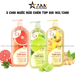 Combo 3 Chai Nước Rửa Chén Top Gia Hương Chanh Tươi - Hương Gừng- Hương Bưởi Hồng 1kg/chai - NRC02