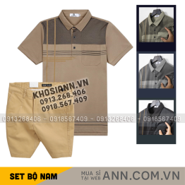 Set Bộ Nam - Áo Thun Nam Polo Cổ Bẻ Sọc Nhuyễn Phối Túi Và Quần Short Kaki Co Giãn Phối Nút Cao Cấp (Có Size 36) - SBN157