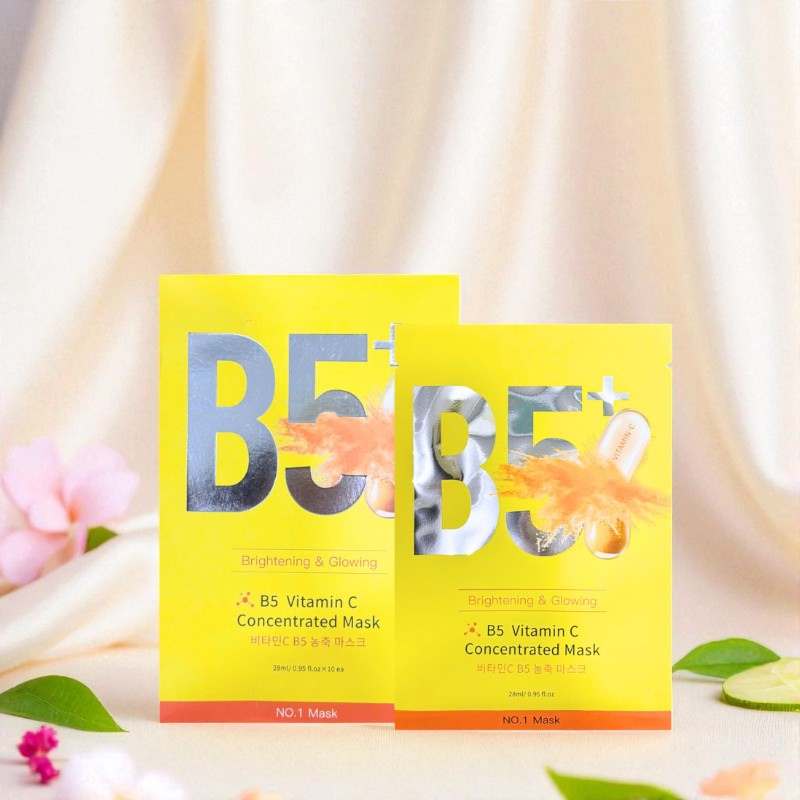 Bỏ sỉ hộp 10 Miếng Mặt Nạ Phục Hồi B5+ Vitamin C Concentrated Mask 28ml/Miếng - Màu Vàng Bỏ sỉ hộp 10 Miếng Mặt Nạ Phục Hồi B5+ Vitamin C Concentrated Mask 28ml/Miếng - Màu Vàng