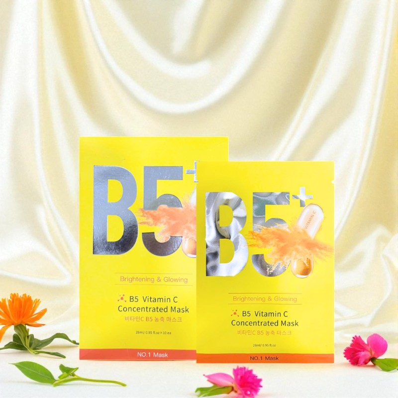 Bỏ sỉ hộp 10 Miếng Mặt Nạ Phục Hồi B5+ Vitamin C Concentrated Mask 28ml/Miếng - Màu Vàng Bỏ sỉ hộp 10 Miếng Mặt Nạ Phục Hồi B5+ Vitamin C Concentrated Mask 28ml/Miếng - Màu Vàng