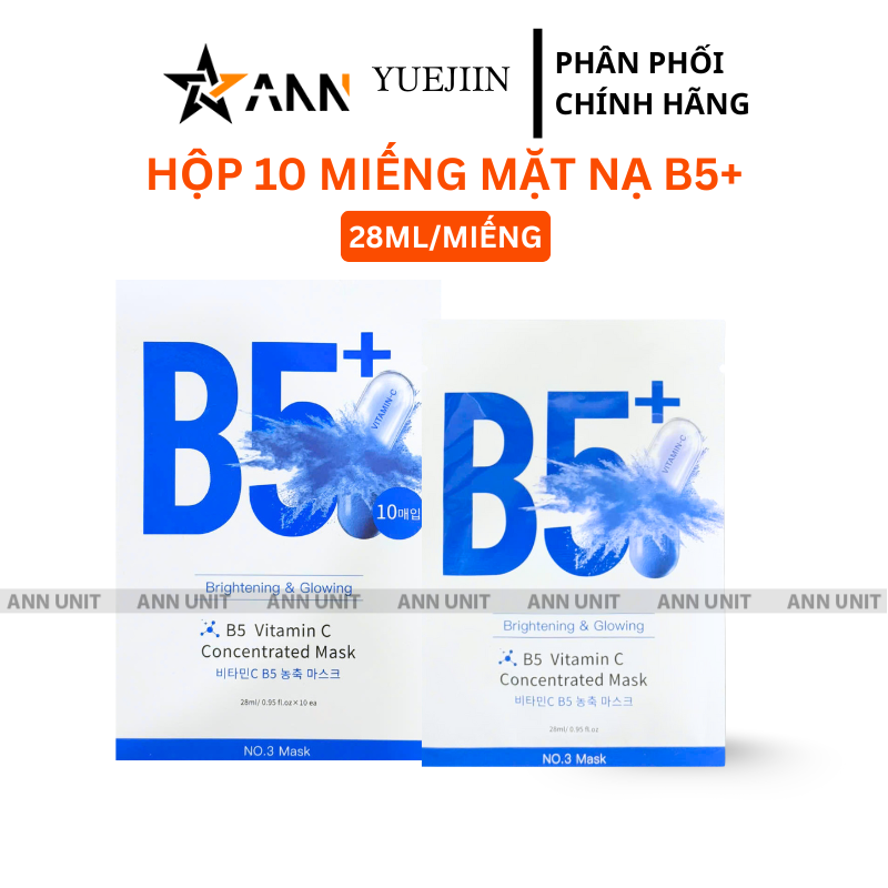 Hộp 10 Miếng Mặt Nạ Phục Hồi B5+ Vitamin C Concentrated Mask 28ml/Miếng - Màu Xanh Hộp 10 Miếng Mặt Nạ Phục Hồi B5+ Vitamin C Concentrated Mask 28ml/Miếng - Màu Xanh