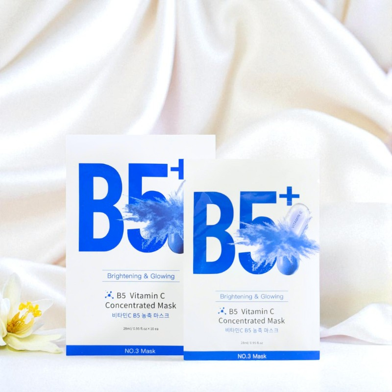 Hộp 10 Miếng Mặt Nạ Phục Hồi B5+ Vitamin C Concentrated Mask 28ml/Miếng - Màu Xanh Hộp 10 Miếng Mặt Nạ Phục Hồi B5+ Vitamin C Concentrated Mask 28ml/Miếng - Màu Xanh