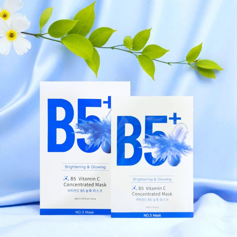Hộp 10 Miếng Mặt Nạ Phục Hồi B5+ Vitamin C Concentrated Mask 28ml/Miếng - Màu Xanh Hộp 10 Miếng Mặt Nạ Phục Hồi B5+ Vitamin C Concentrated Mask 28ml/Miếng - Màu Xanh