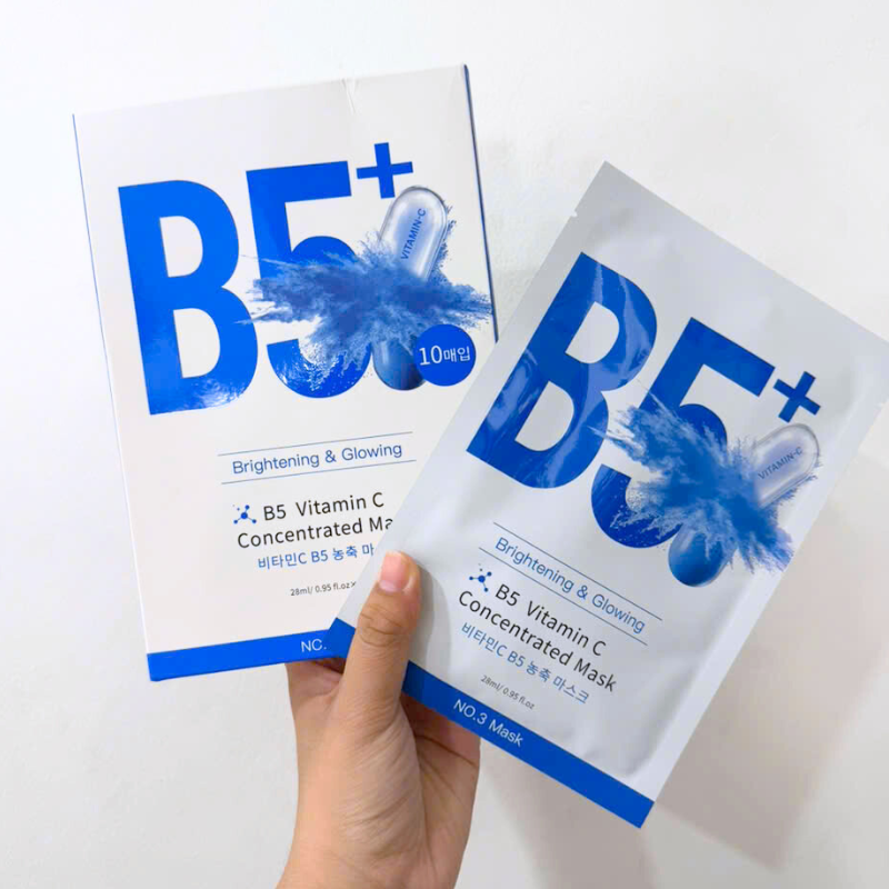 Hộp 10 Miếng Mặt Nạ Phục Hồi B5+ Vitamin C Concentrated Mask 28ml/Miếng - Màu Xanh Hộp 10 Miếng Mặt Nạ Phục Hồi B5+ Vitamin C Concentrated Mask 28ml/Miếng - Màu Xanh