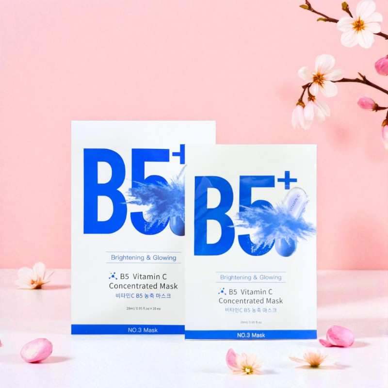 Hộp 10 Miếng Mặt Nạ Phục Hồi B5+ Vitamin C Concentrated Mask 28ml/Miếng - Màu Xanh Hộp 10 Miếng Mặt Nạ Phục Hồi B5+ Vitamin C Concentrated Mask 28ml/Miếng - Màu Xanh